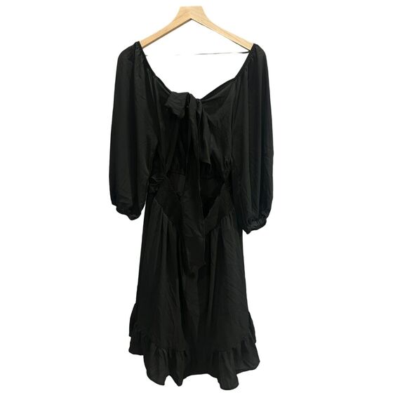 Dokotoo Womens Black Solid A-Line Dress Size 2XL Square Neck Tie Back Ruffle - Picture 5 of 11